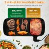 2 In 1 1300W Electric Hot Pot with Grill Smokeless Non-Stick Korean BBQ Grill Shabu Shabu Hot Pot with 5 Firepower Levels for 2-6 People
