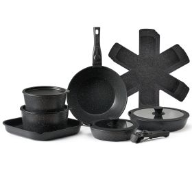 17 Piece Pots and Pans Set Granite Nonstick Kitchen Cookware Induction Black