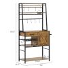 HOMCOM Industrial Kitchen Shelving Unit, Open Shelves for Kitchen w/ Charging Station, Towel Rack & LED Lights, Rustic Brown