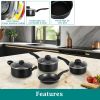7 Piece Non Stick Aluminium, Pots and Pans Cookware Set, Black