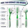Dish Brush Set of 4 with Bottle Water Brush Scrub Brush and Scrubber Brush Green Brushes for Kitchen Ergonomic Non Slip Long Handle for Cleaning Clean