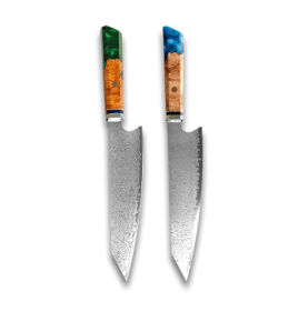Chef's Knife For Japanese Cuisine In Damascus (Option: Green Blue-34.7cm)